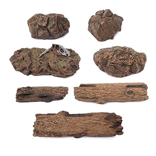 Artificial Tree Stump Stones 7pcs Mini Fairy Garden Figurines Stumps Ornaments Miniature Stone Rock Statue for Train Landscape Railway Sand Table