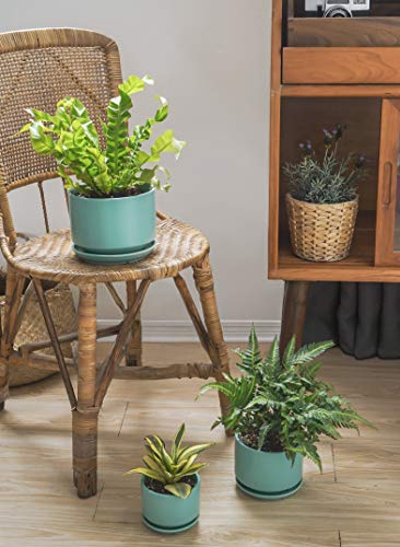 LE TAUCI Ceramic Plant Pots, 4.3+5.3+6.8 inch, Set of 3, Planters with Drainage Hole and Saucer, Indoor Flower Pot with Hole Mesh Pad, Gifts for Mom, Aqua - color: Aqua