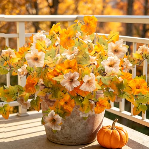 Artificial Outdoor UV Resistant Faux Petunias, No Fade Fake Fall Flowers - color: Fall(white,yellow)