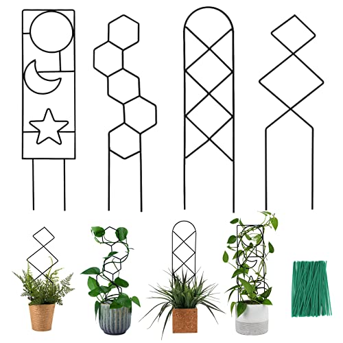 Wellsign 15.94Inch Plant Trellis for Climbing Plants Indoor Outdoor | 4 Patterns Metal Small Garden Houseplant Trellis for Potted Plants for Vine Ivy Flower Plant Support Lover Gifts Lattice - size: Back-Metal-Trellis02