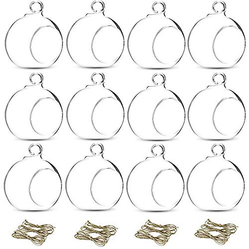 NUPTIO Hanging Glass Terrarium Globes, 12 Pcs, 3.15 Inch | Clear Round Orbs, Compact 8 cm Size, for Air Plants, Tealights, Votives, Wedding Centerpieces, Home Decor - size: 3.15" / 8cm