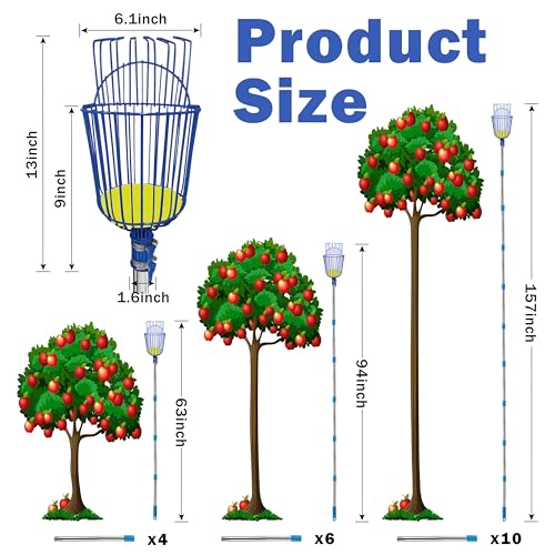 Fruit Picker Upgraded Round Claws Reduce Fruit Damage (65inch) | Fruit Picker Pole With Basket Adjustable Length For Cherry Lemon Pear Mango Trees and More Lightweight Durable - size: 65-1inch