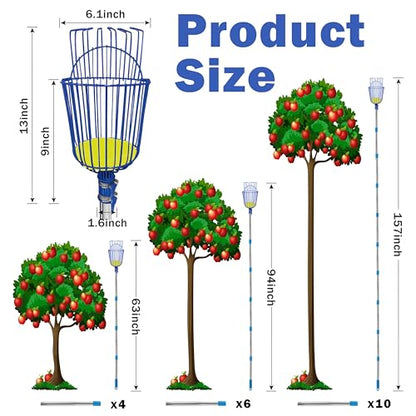Fruit Picker Upgraded Round Claws Reduce Fruit Damage (65inch) | Fruit Picker Pole With Basket Adjustable Length For Cherry Lemon Pear Mango Trees and More Lightweight Durable - size: 65-1inch