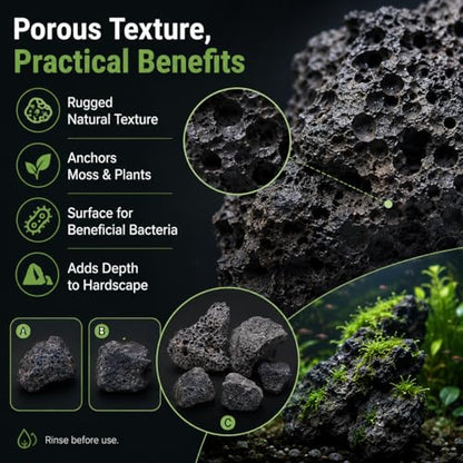 2–3.1 Inches Natural Black Lava Rocks, 4PCS Small Aquarium Rocks for Aquascaping, Fish Tank Decor, Nano Tanks, Terrariums & Reptile Enclosures (Small 2–3.1 in) - size: Small 2–3.1 in
