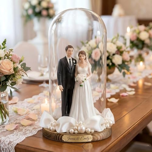 2 Pack Glass Cloche Display Dome, 10 Inch Large Decorative Glass Bell Jar, Clear Dome Showcase with Dark Brown Wooden Base, for Plants, Medals, Photos, Antique Collectibles, Mother's Day