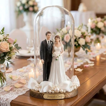 2 Pack Glass Cloche Display Dome, 10 Inch Large Decorative Glass Bell Jar, Clear Dome Showcase with Dark Brown Wooden Base, for Plants, Medals, Photos, Antique Collectibles, Mother's Day