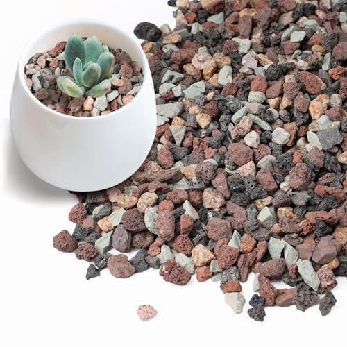 2.5lbs Mix Horticultural Lava Rock for Plants, 1/5 Inch Potting Soil Amendment for Succulents, Cactus & Bonsai, Decorative Volcanic Gravel for Terrarium, Drainage Gritty Rock, Top Dressing - color: Multi 1/5 Inch