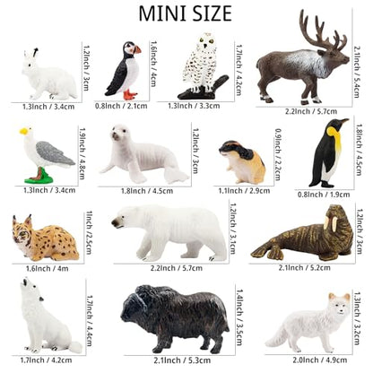 Toymany 14PCS Mini Arctic Animals Figurines Set, Polar Animals Toys with Polar Bear, Caribou, Penguin, Walrus, Wolf Figurines Cake Toppers Birthday Easter Gifts for Preschool Kids - color: Arctic
