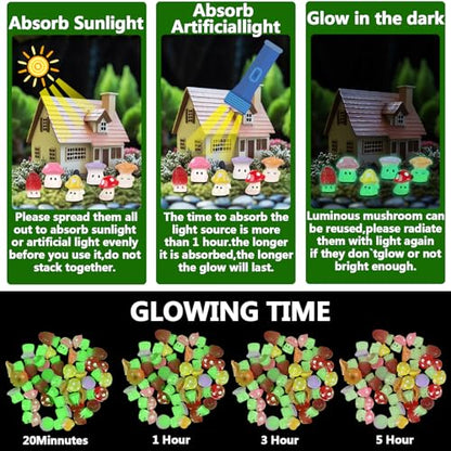 Luminous Mushrooms, 18Pcs Mini Resin Glow in The Dark Mushroom Luminous Plants Ornament for Dollhouse Fairy Garden Decoration Tiny Mushroom Figurine State DIY Craft Micro Landscape Aquarium | Luminous Plants Ornament for Fairy Garden Decoration Tiny Mushr