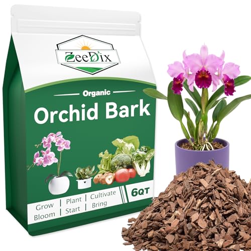 ZeeDix 6QT Orchid Bark for Plants, Soil Amendment for Orchids & Houseplants | Organic Chunky Pine Bark, Uniform 3/8–5/8 Inch Chips, Prevents Soil Compaction, Boosts Root Aeration & Fast Drainage - size: 6 Quart