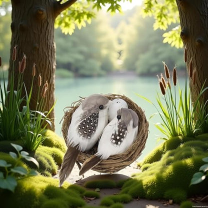 Jowxsx Artificial Birds and Bird Nest and Bird Egg Set Miniature Lifelike Ornament for Home Garden Party Lawn Decoration Photography Prop for DIY Fairy Garden Micro Landscaping Decor