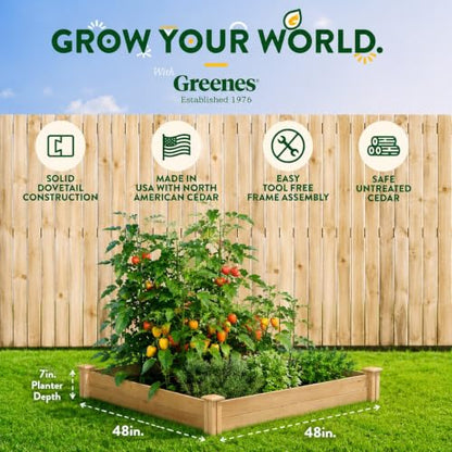 Greenes Fence Premium Cedar Raised Garden Bed, 4' x 4' x 7" (3/4" Thick) - Made in USA with North American Cedar - size: 4 Foot x 4 Foot x 7 Inch
