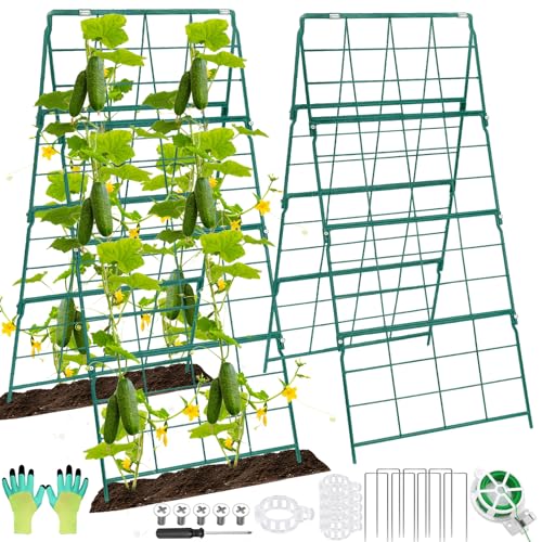 Cucumber Trellis for Raised Bed A Frame Metal Garden Trellis for Climbing Plants Outdoor, 42 x 16IN Foldable Coated Steel Cucumbers Trelli, Easy to Install Cucumber Trellis for Vegetable Fruit - color: 1PC 42 x 16 IN Green