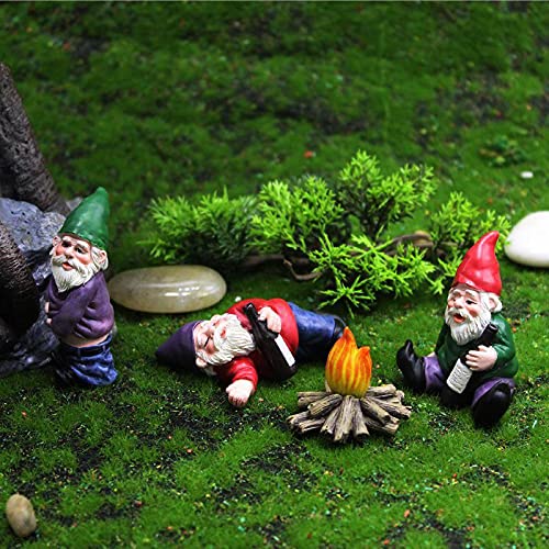 Tirifer 4Pcs Miniature Garden Gnome Set, Wizard Gnome 3D Dwarves Fairy Garden Gnome Statue Kit, Mini Outdoor Sculpture Garden Figurine Decoration for Lawn Yard Balcony Porch Patio
