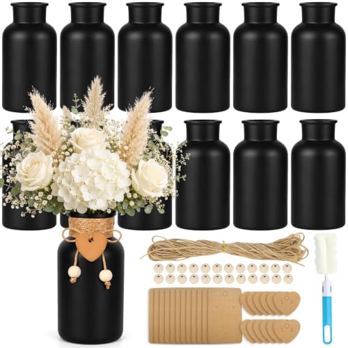 TBWIND Vintage Glass Flower Vase, 12PCS Farmhouse Black Mason Jar Vases - color: Matte Black