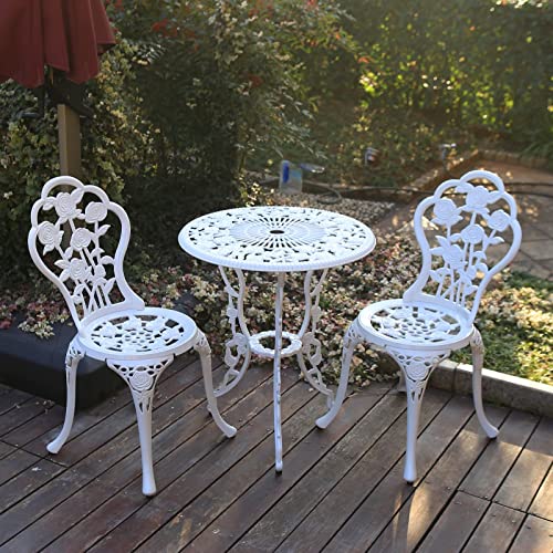 C/G 3-Piece Bistro Set - Outdoor Patio Table Set, Anti-Rust Cast Aluminum, White - color: White, size: Rose