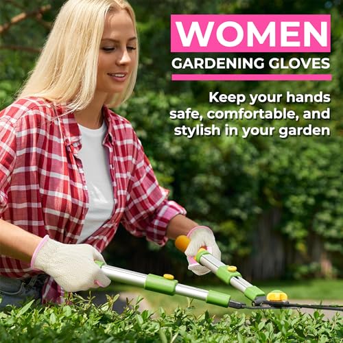 HANDLANDY Gardening Gloves for Women, Leather Garden Glove, Gardener Gift - color: Pink Khaki, size: Small (Pack of 1)