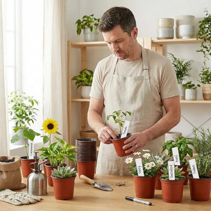 STARSIDE 100-Pack 4 Inch Nursery Pots, Plastic Plant Pots for Seedlings | Small Seed Starter Pots with Drainage Holes, Come with 100 Plant Labels for Vegetables, Flowers, and Succulent Cuttings