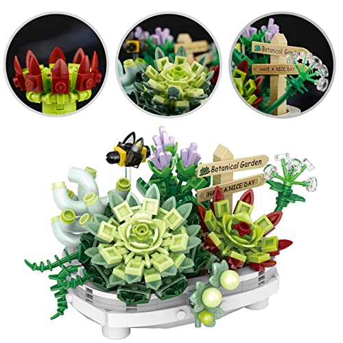Succulent Building Toys for Adults, Bonsai Botanical Collection Toy Building Sets, Plants and Flowers DIY Home Decoration, Gift for Valentines Day Women Kids (Not Compatible with Lego) - style: Succulent Bonsai (389 PCS)