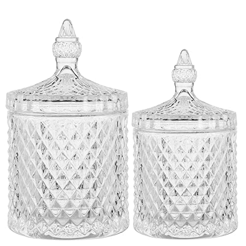 rejomiik Qtip Holder Glass Apothecary Jars with Lid Bathroom Accessories Vanity Organizers and Makeup Storage for Cotton Swabs, Balls, Pads, Floss Picks, Candy, 2 Pack Small and Large Clear - color: Clear, size: 23 oz + 10 oz