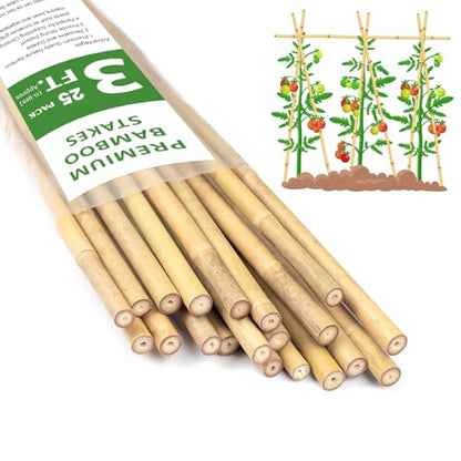 Plant Stakes 3FT, Natural Bamboo Stakes, 25Pcs Sturdy Bamboo Garden Stakes - size: 3Ft, 25Pack