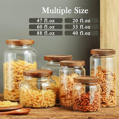 Labina Glass Storage Container Airtight Food Jars Kitchen Canister with Wood Lids, 40 Oz Wide Mouth Pantry Organization Glass Jar for Flour, Sugar, Cookie, Spagetti, Nuts and Candy - size: A5: 40 Oz 1 pcs