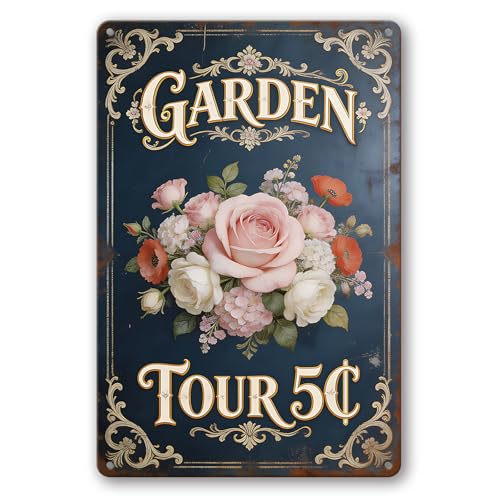 Vintage Garden Metal Signs, Funny Outdoor Wall Decor 8"x12" | Garden Tour 5¢, Weatherproof Aluminum Sign for Patio Yard Greenhouse, Gift For Gardeners - color: Garden Tour 5 1