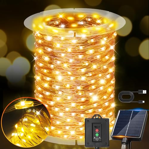 KNONEW 203FT 600LED Solar Fairy String Lights Outdoor Warm White 8 Modes | 8 Modes IP44 Waterproof Copper Wire Extra Long for Garden Patio Yard Christmas Wedding Party Indoor Outdoor - color: Warm White, size: Solar 200FT 600 LED Copper-colored wire