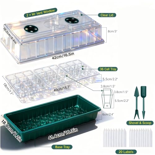 72-Cell Seed Starter Kit with Grow Light, Auto Timer & Humidity Dome | 5 brightness levels, 3/9/12H auto timer, 6 modular trays create ideal conditions for herbs, vegetables and flower seedlings