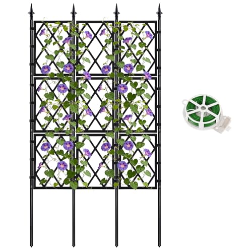 5.25FT Metal Garden Trellis for Climbing Plants Outdoor Indoor | Black Iron Pipe Support Fence Climbing Plant Frame Wall Trellis with Garden Twist Tie for Ivy Vines Vegetable Flower - color: Black