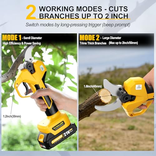 21V Brushless Cordless Electric Pruning Shears Max 2" Cutting | with 2 x 2.0Ah Batteries & Charger & Storage Case, 2 Cutting Modes, LCD Display, for Orchard Garden Tree Bush Branch Trimming