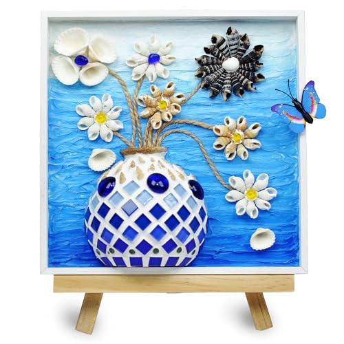 VTZH DIY Vase Mosaic Tiles for Crafts Painting Kits, DIY Arts and Craft Kits with Petal Glue Accessories Crafts for Adults, Mosaic Crafts Handmade Decorative Painting, Room Decoration, Gifts - style: Blue -Beach Memories