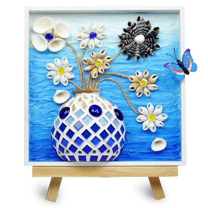 VTZH DIY Vase Mosaic Tiles for Crafts Painting Kits, DIY Arts and Craft Kits with Petal Glue Accessories Crafts for Adults, Mosaic Crafts Handmade Decorative Painting, Room Decoration, Gifts - style: Blue -Beach Memories