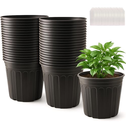 50 Pack 3 Gallon Flexible Plant Nursery Pots for Plants with Drainage Holes | Flexible, lightweight plastic construction; compact growing space for seedlings, herbs, succulents, and young flowers - size: 3 Gallon