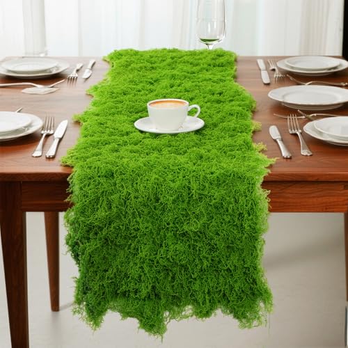 1 Artificial Moss Table Runner Party Decor 12 x 71'',Light Green | Wonderland Tea Party Decoration, Fake Moss Mat Sheet Blanket Roll for Craft, Waterproof, Garden Enchanted Forest Fairy Decor - color: Light Green