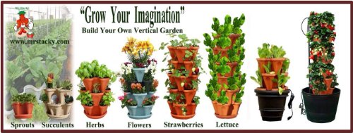 Vertical Gardening Planters - Use Mr Stacky Pots With ANY Grow Medium (Soil, Hydroton, Vermiculte, Perlite, Coco Fiber) - Great for Hydroponics and Aquaponics Too - Build Your Own Stacking Container - color: Terracotta
