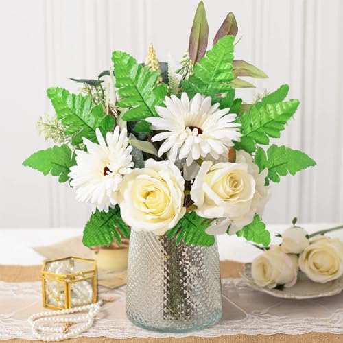 TOCHGREEN 48PCS Artificial Silk Leather Leaf Fern Picks Greenery Stems