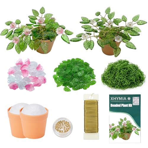 XHYMIA Beaded Plant Kit, Glass Forever Plant DIY Craft with Video Tutorials - color: Dark green