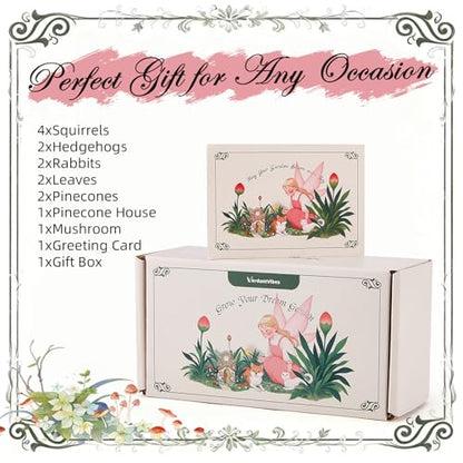 VerdantVibes Fairy Garden Accessories Kit – 16-Piece Miniature Woodland Decor with Pinecone House, Mushroom & Gift Box – Fairy Garden Figurines for Indoor Outdoor Fairy Garden Decorations