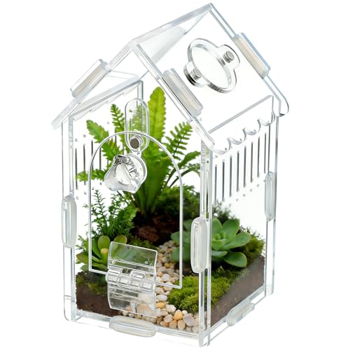 House-Shaped Acrylic Spider Enclosure, Clear Habitat with Feeding Port - size: Acrylic House