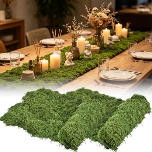 2 Pcs Fake Moss Table Runner, Moss Mat, 19.7 x 78.74 in | Soft Fluffy Dark Green Faux Moss Sheets for Wedding, Party, Fairy Garden and DIY Decor