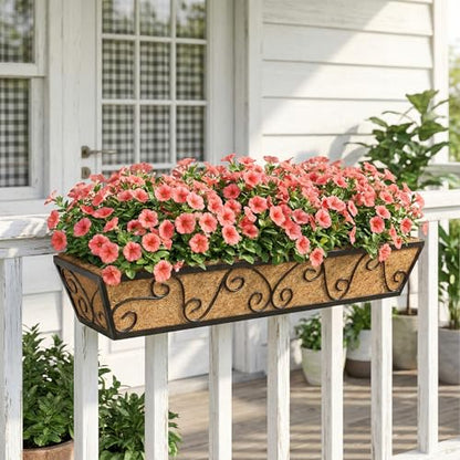 Y&M 30 Inch Butterfly Window Box Planter. Railing Planters for Outdoor Plants, Over the Railing Planter Boxes & Wall Mount, Rust-Resistant Steel with Coco Coir Liner for Balcony, Deck - 6 PCS - color: 30inbutterfly6p