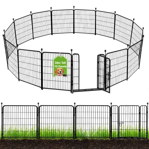 ADAVIN Metal Garden Fence with Gate, 36 in(H) 10 Panels Heavy Duty Iron Animal Barrier Fence, Indoor or Outdoor Dog Playpen, Portable Fencing, No Dig Garden Border Fencing for Yard. Total 22.1 FT(L) - size: 10panels-36in(H)×22.1ft(L)
