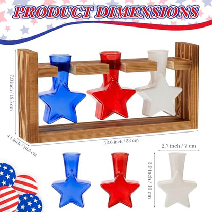 Remerry Patriotic Star Plant Terrarium with Wooden Stand, Red White Blue - color: Red,white,blue, size: 3 Star Vases, style: Patriotic Star
