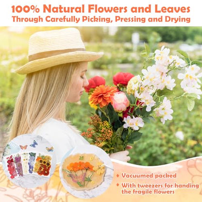 269 PCS Dried Pressed Flowers for Resin Crafts, Bulk Real Nature Pressed Flowers Set Dried Wildflowers Leaves with Butterfly Stickers Tweezers for Jewelry Making DIY Scrapbook Floral Frame Decors - size: 269 Pcs Dried Flowers with Butterfky