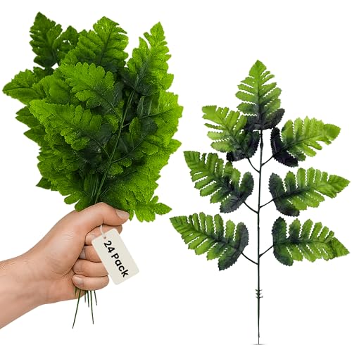 Iconikal 24-Pack Artificial Silk Leather Leaf Fern Fronds 16" Wedding