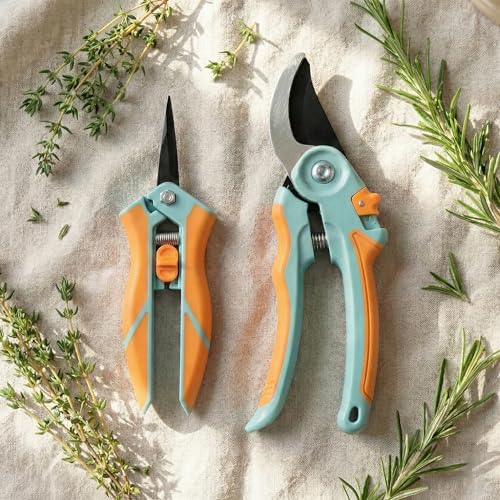 NEXON Pruning Shears 2-Pack, Bypass 8" & 6.25", SK5 Steel Garden Shears | Japanese SK5 steel blades, non-stick rust-resistant coating, safety lock, lightweight. Ideal for roses, flowers, shrubs. - color: Blue