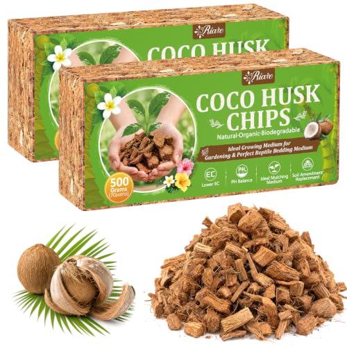 Riare Organic Coco Coir Chips for Plants Coconut Husk Substrate 2Pcs, 2.2lb - size: 2 Pack