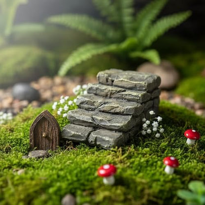 2Pcs Mini Resin Bridge Stair Stone Straight Bridge Stairs Stone Steps Garden Fairy Ornament Flower Pot Plant Micro Landscaping Decor Bonsai Craft Outdoor Statues Outdoor Decor, Decorations