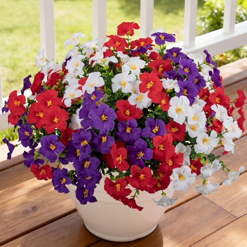 12 Bundles Artificial Flowers for Outdoors UV Resistant Fake Morning Glory - color: Red,white,purple